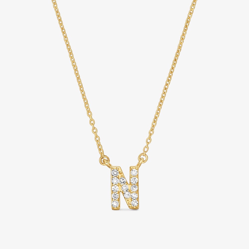 Collana corta in oro e diamanti da 0,05&nbsp;ct lettera N Alphabet