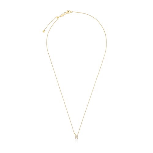 Collar corto de oro y 0,05 ct de diamantes letra N Alphabet