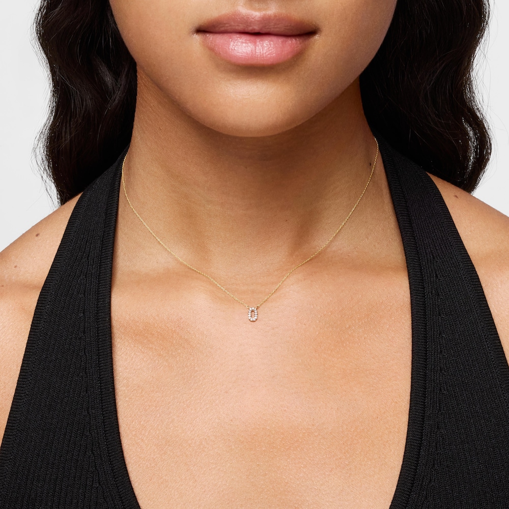 Collaret curt d'or i 0,05 ct de diamants lletra O Alphabet