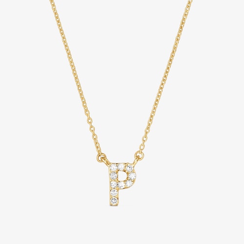 Collaret curt d'or i 0,05 ct de diamants lletra P Alphabet