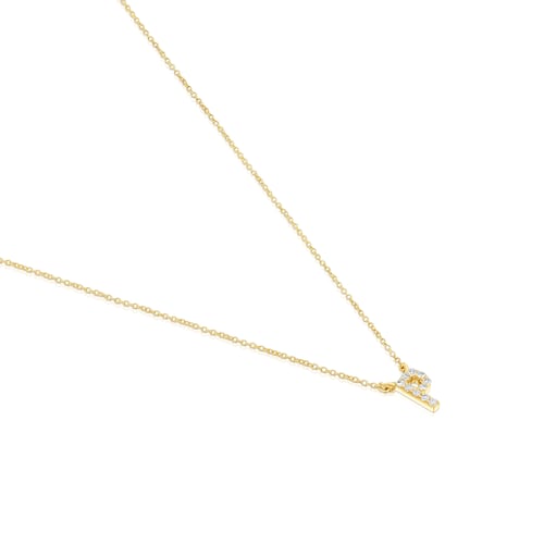 Collar corto de oro y 0,05 ct de diamantes letra P Alphabet