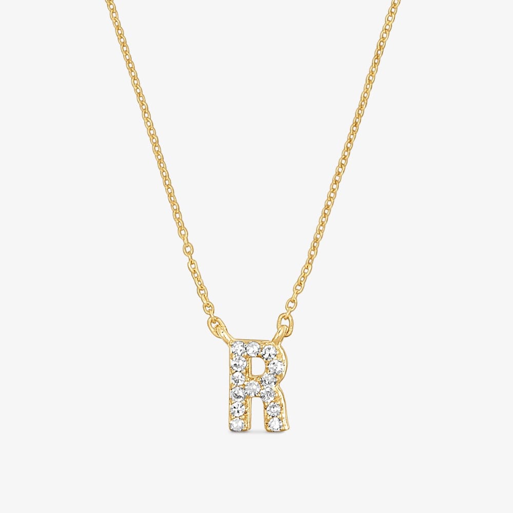 Collar corto de oro y 0,05 ct de diamantes letra R Alphabet