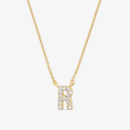 Collar corto de oro y 0,05 ct de diamantes letra R Alphabet