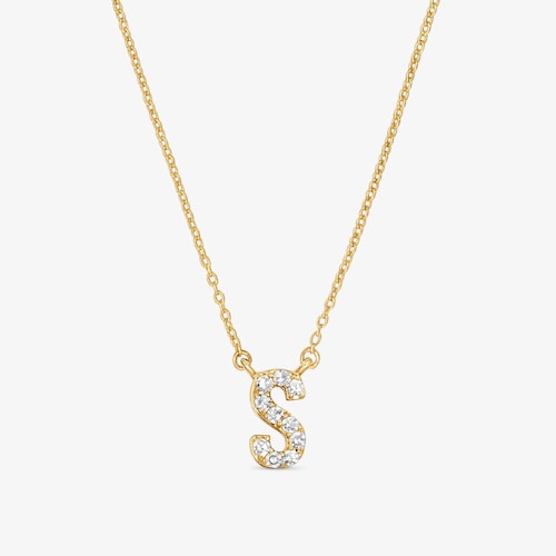 Kr&aacute;tk&yacute; zlat&yacute; N&aacute;hrdeln&iacute;k Alphabet s&nbsp;p&iacute;smenem S a diamanty o&nbsp;hmotnosti 0,05&nbsp;kar&aacute;tu