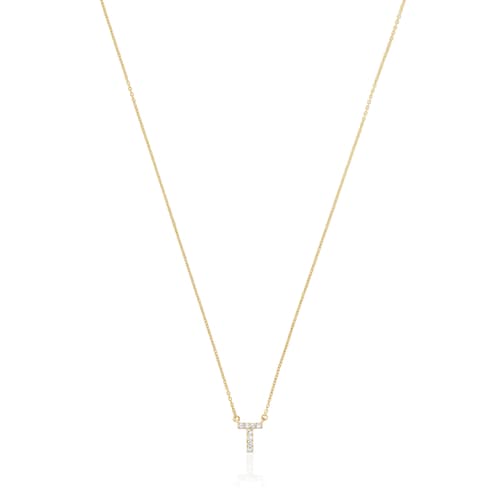 Collar corto de oro y 0,05 ct de diamantes letra T Alphabet