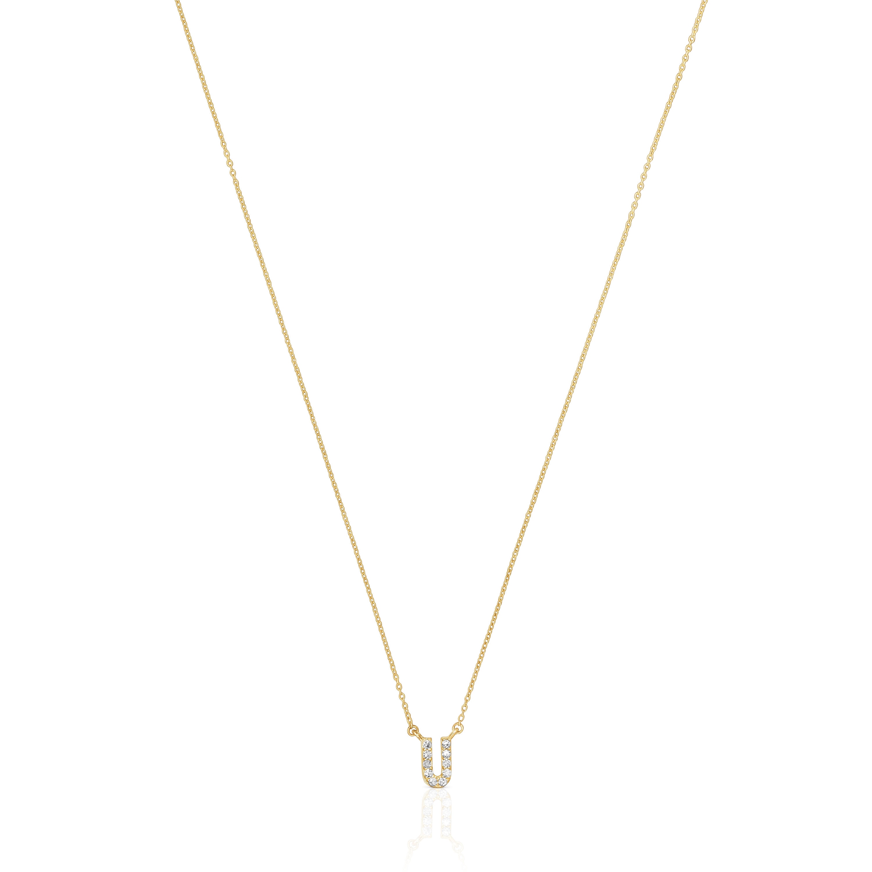 Short gold letter U Necklace with 0,05 ct diamonds Alphabet