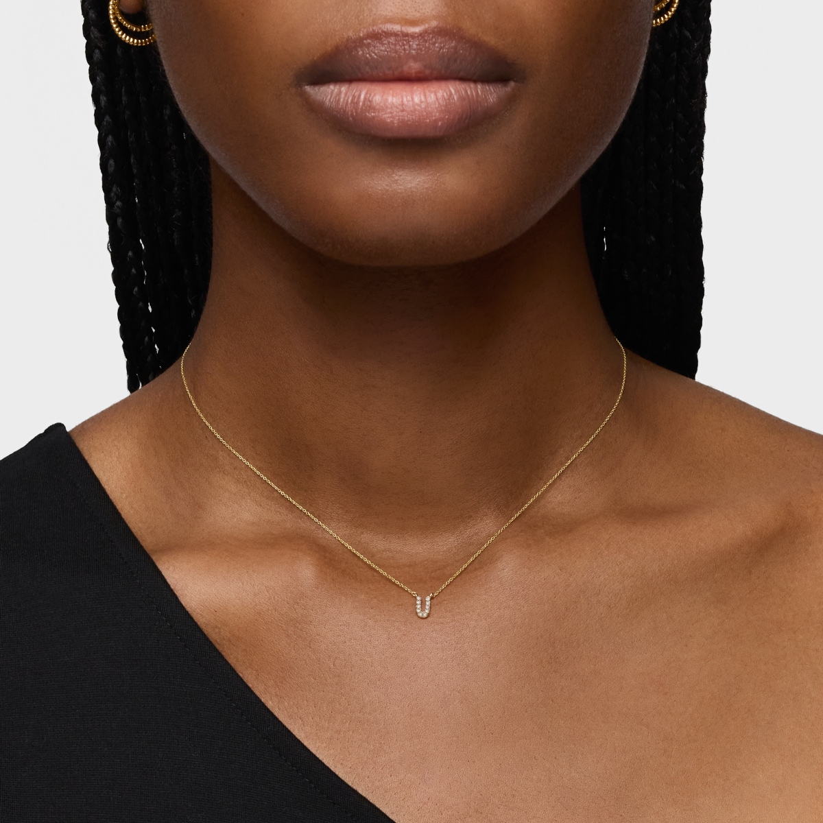 Short gold letter U Necklace with 0,05 ct diamonds Alphabet