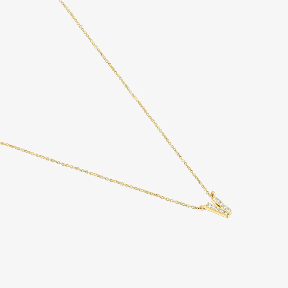 Collar corto de oro y 0,05 ct de diamantes letra V Alphabet