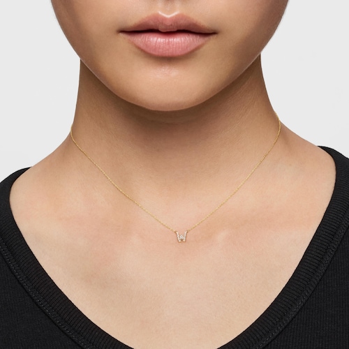 Collar corto de oro y 0,05 ct de diamantes letra W Alphabet