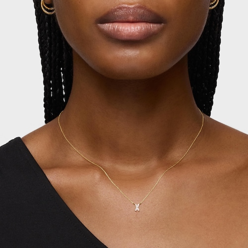 Collar corto de oro y 0,05 ct de diamantes letra X Alphabet