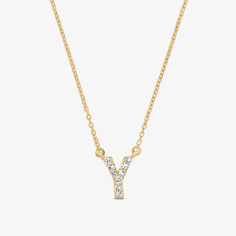 Kr&aacute;tk&yacute; zlat&yacute; N&aacute;hrdeln&iacute;k Alphabet s&nbsp;p&iacute;smenem Y a diamanty o&nbsp;hmotnosti 0,05&nbsp;kar&aacute;tu