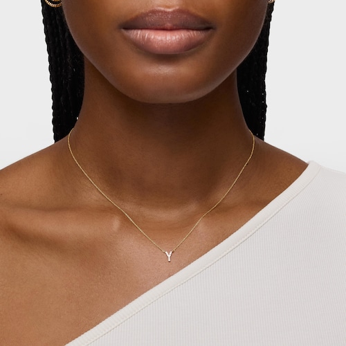 Collar corto de oro y 0,05 ct de diamantes letra Y Alphabet