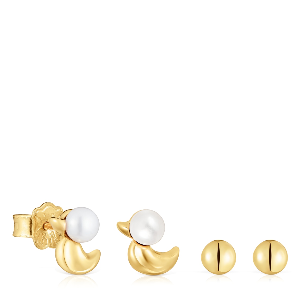 18kt gold plating over silver set of Earrings with duck motif and cultured pearls Virtual Garden