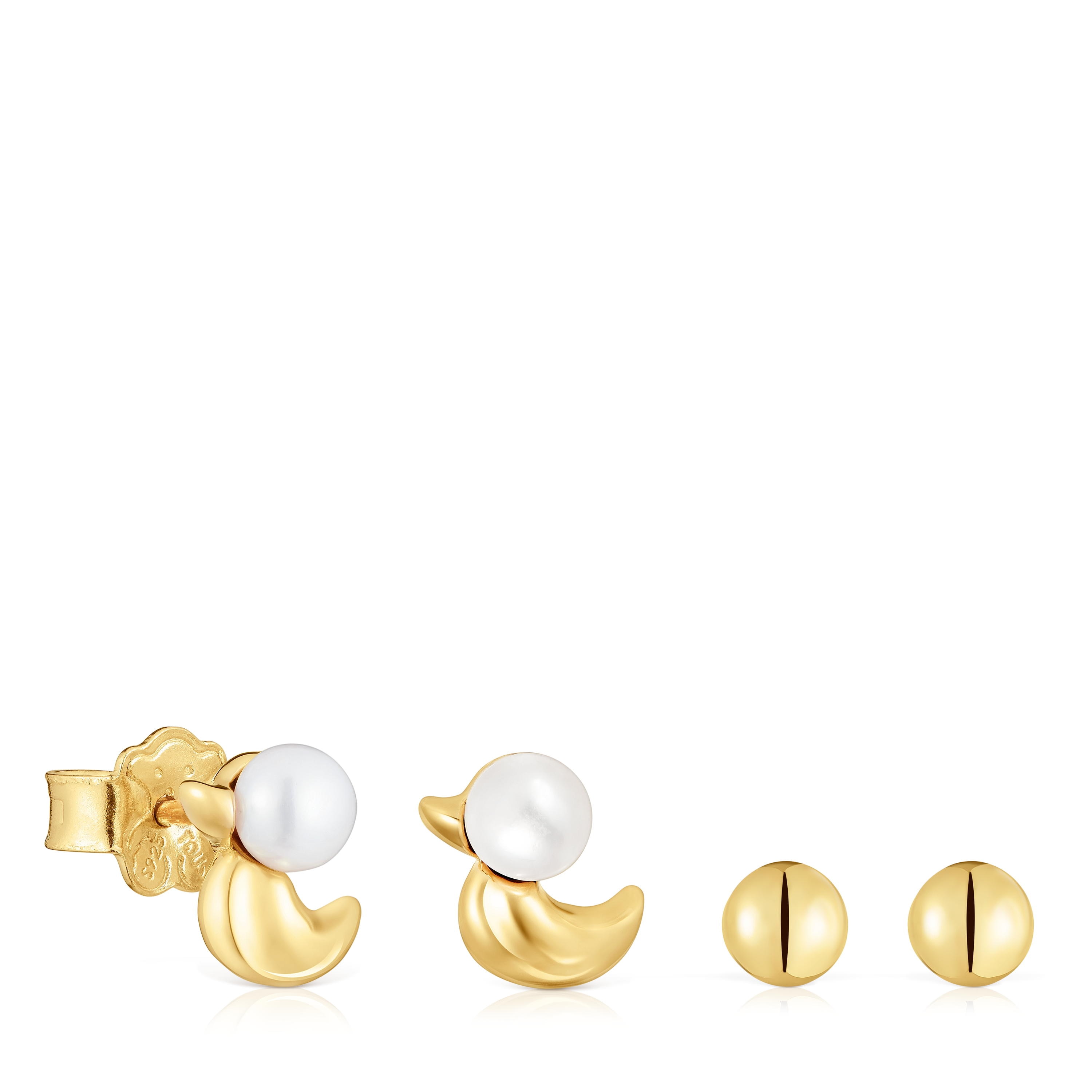 18kt gold plating over silver set of Earrings with duck motif and cultured pearls Virtual Garden
