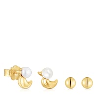 Pack de pendientes con baño de oro 18 kt sobre plata motivo pato y perlas cultivadas Virtual Garden