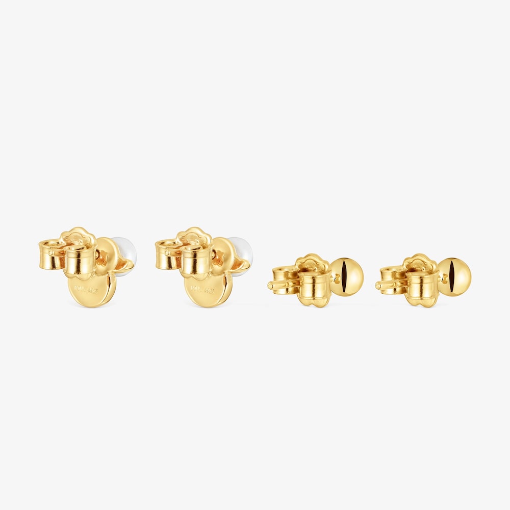 Pack de pendientes con ba&ntilde;o de oro 18 kt sobre plata motivo pato y perlas cultivadas Virtual Garden