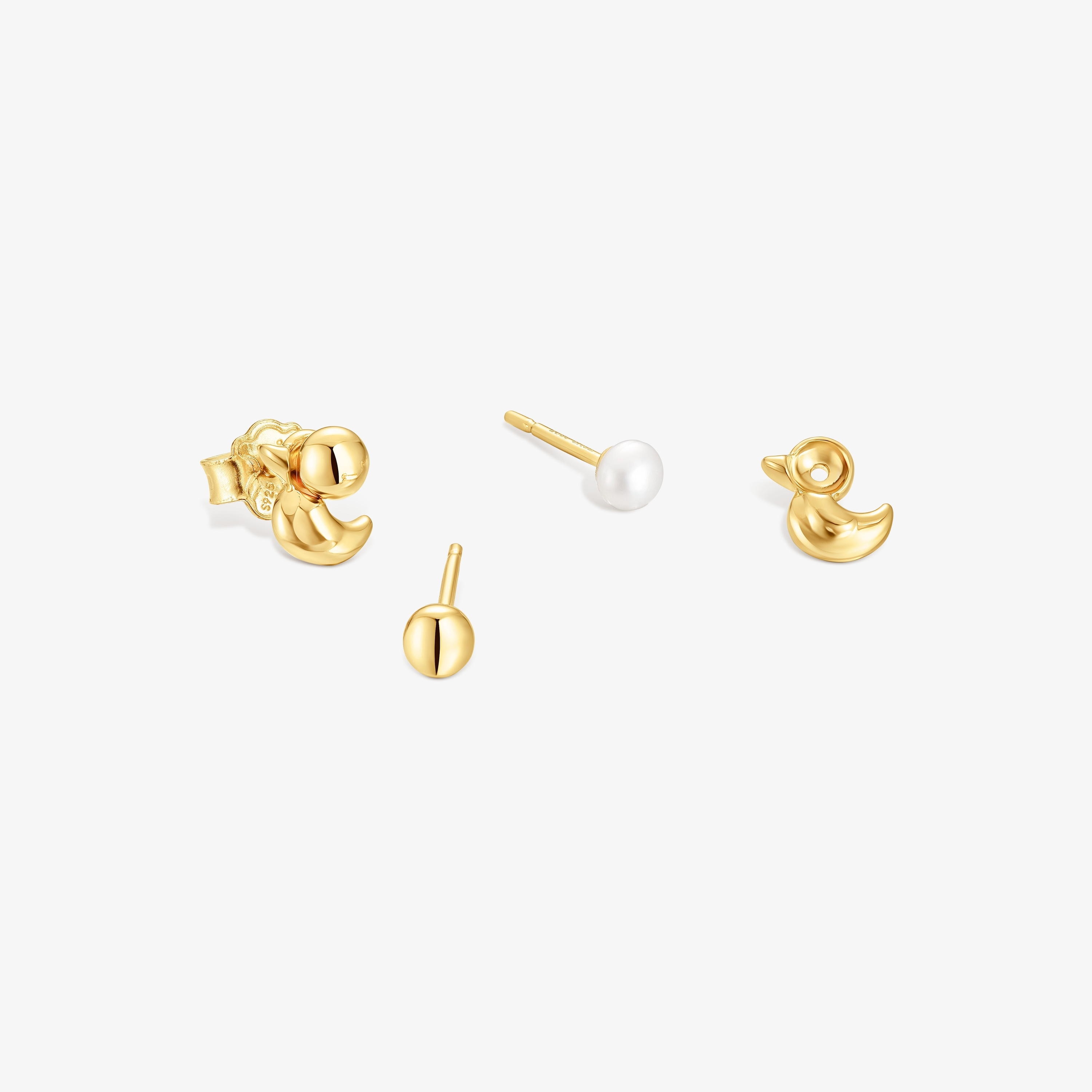 18kt gold plating over silver set of Earrings with duck motif and cultured pearls Virtual Garden
