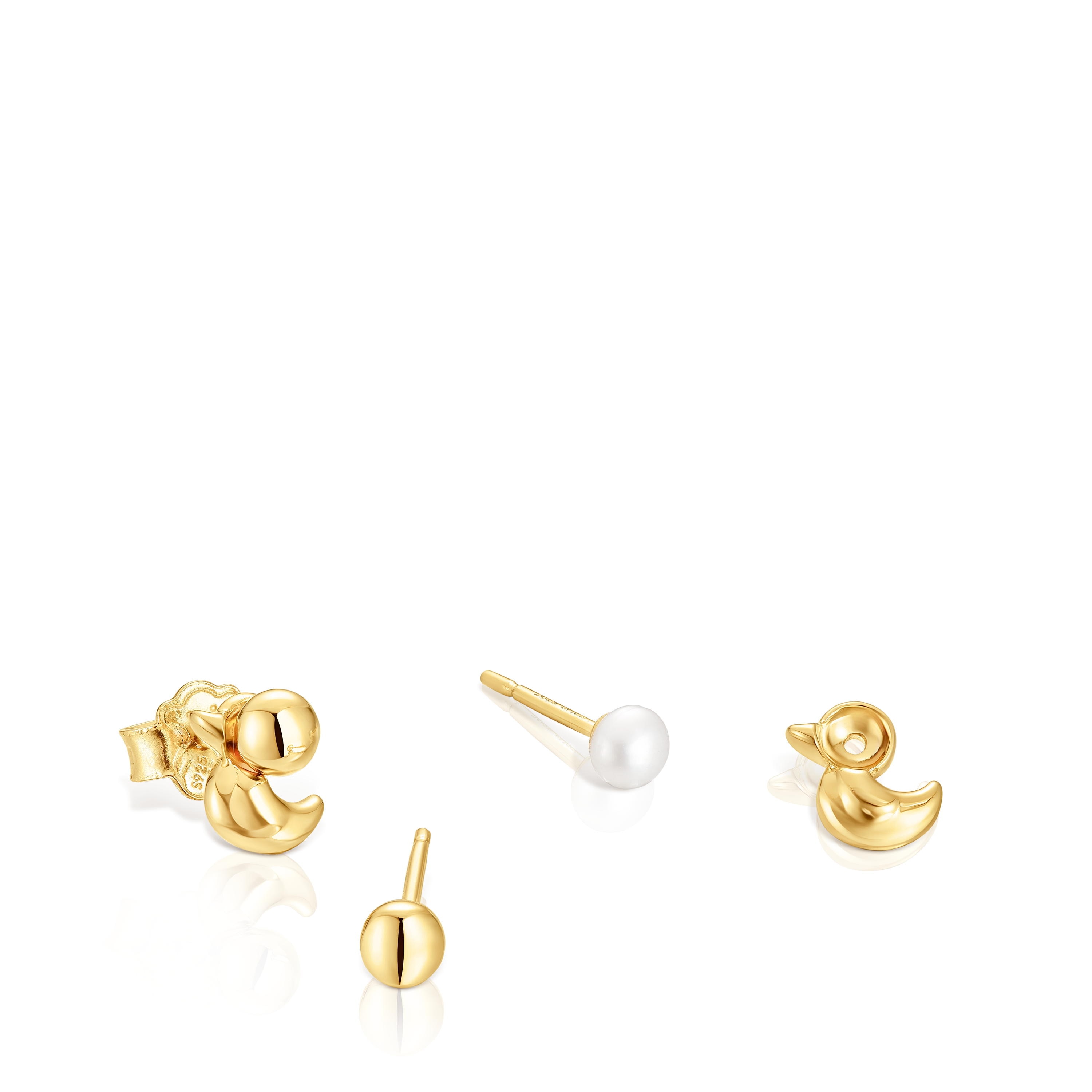 18kt gold plating over silver set of Earrings with duck motif and cultured pearls Virtual Garden