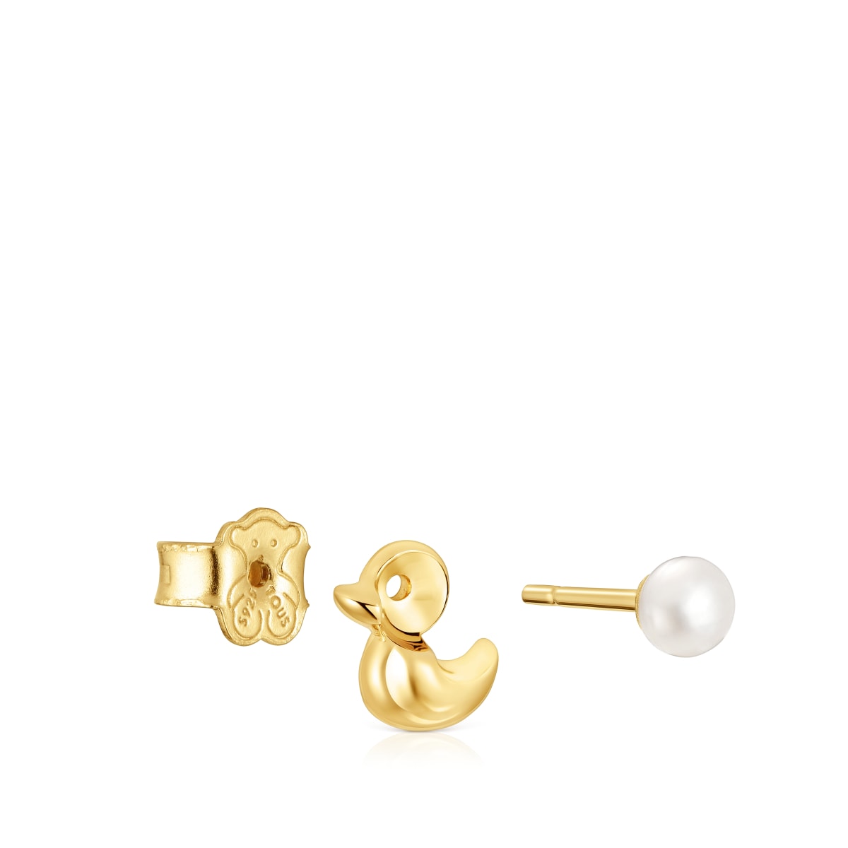 18kt gold plating over silver set of Earrings with duck motif and cultured pearls Virtual Garden