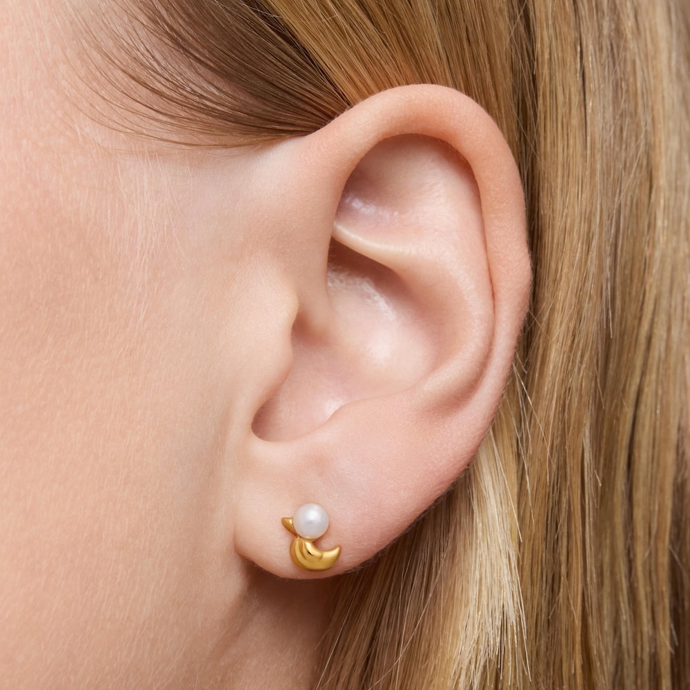 Pack de pendientes con ba&ntilde;o de oro 18 kt sobre plata motivo pato y perlas cultivadas Virtual Garden