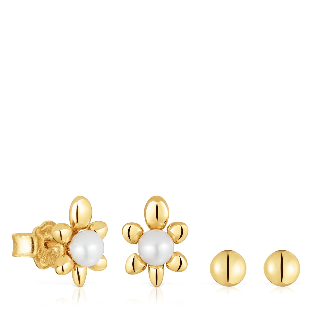 18kt gold plating over silver set of Earrings with tortoise motif and cultured pearls Virtual Garden