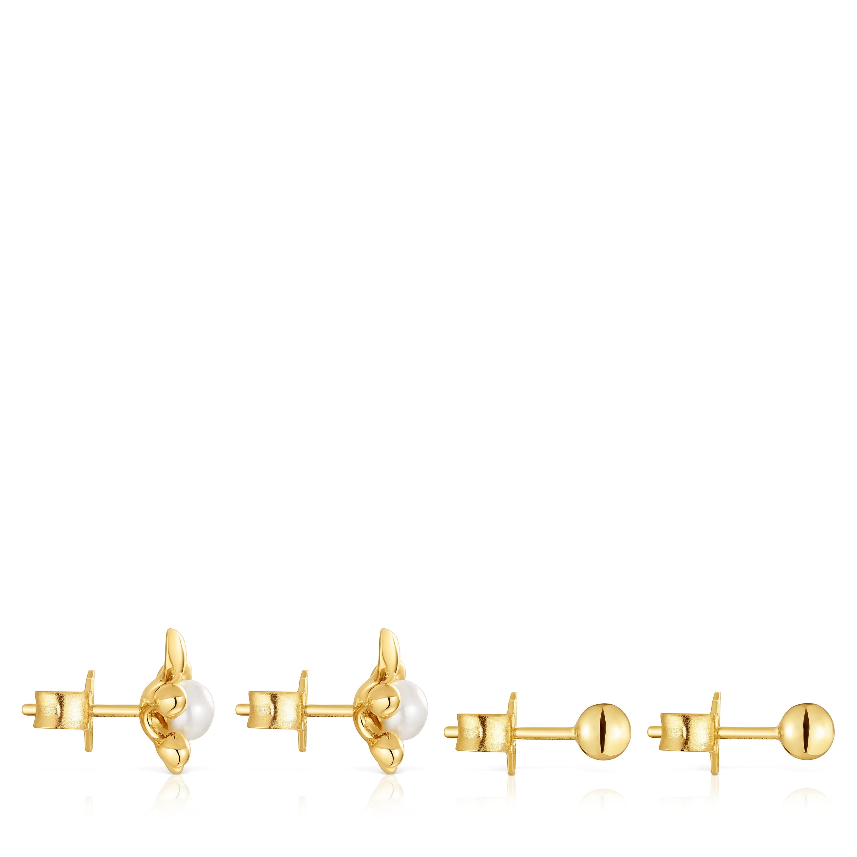 18kt gold plating over silver set of Earrings with tortoise motif and cultured pearls Virtual Garden