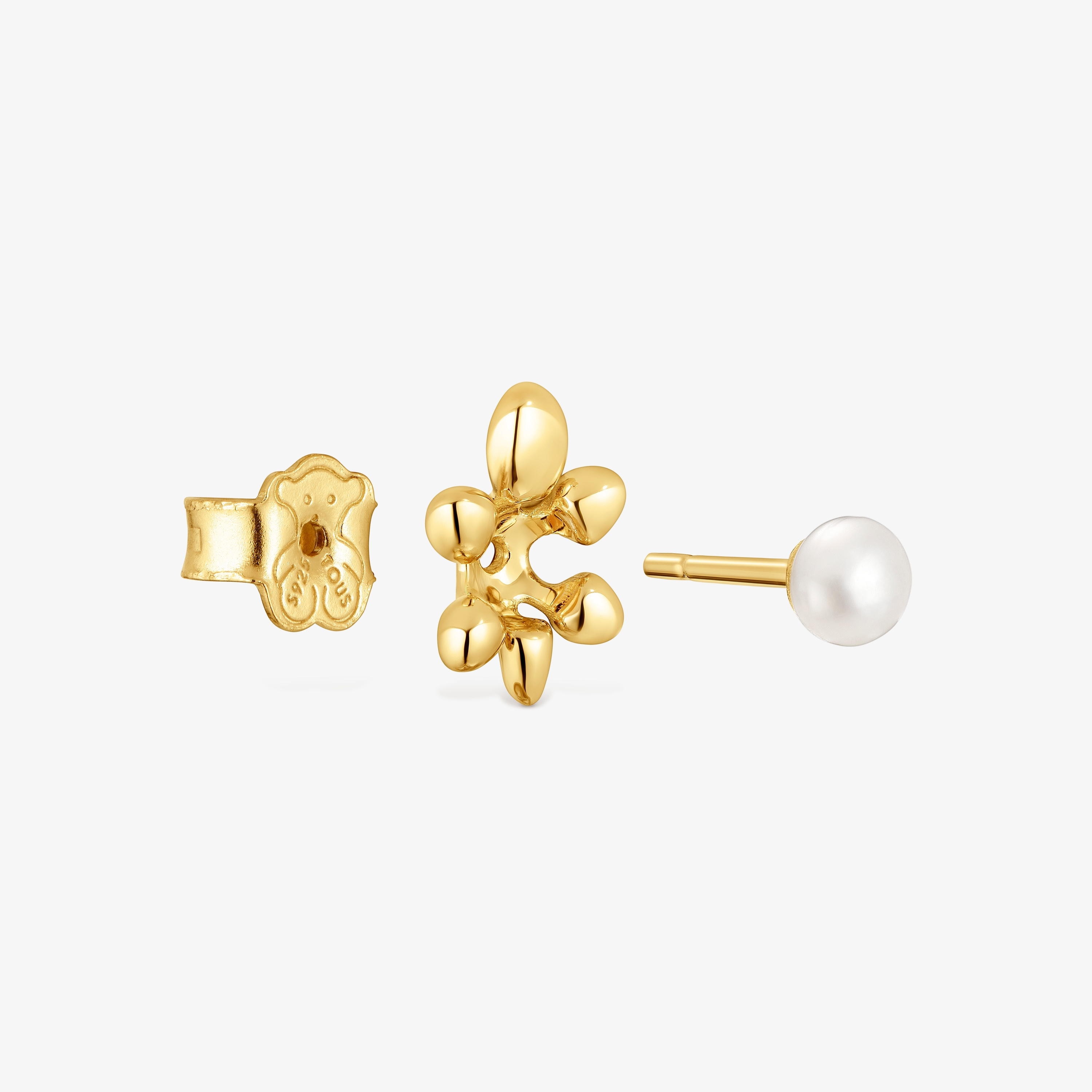 18kt gold plating over silver set of Earrings with tortoise motif and cultured pearls Virtual Garden