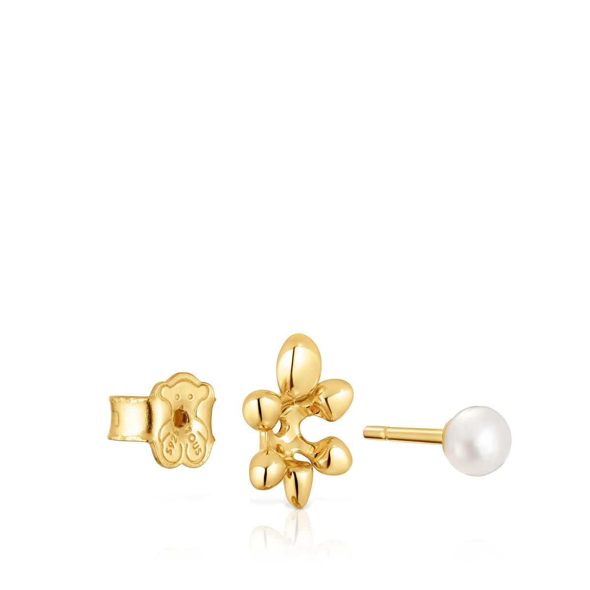 18kt gold plating over silver set of Earrings with tortoise motif and cultured pearls Virtual Garden