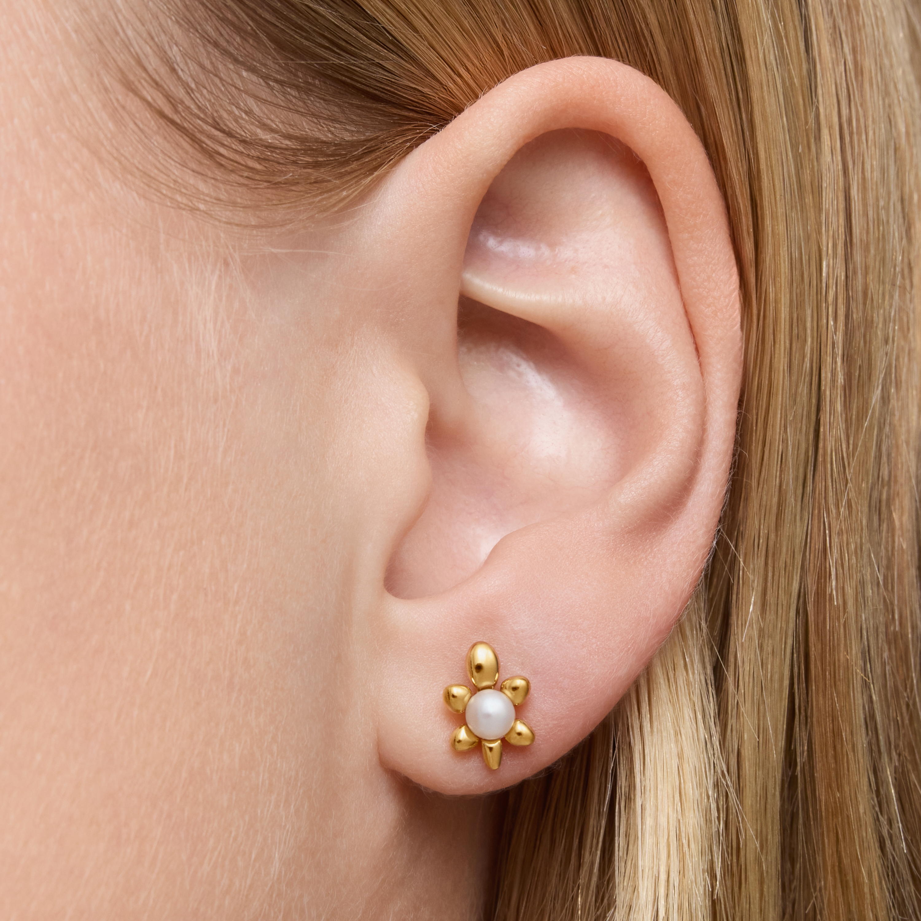 18kt gold plating over silver set of Earrings with tortoise motif and cultured pearls Virtual Garden