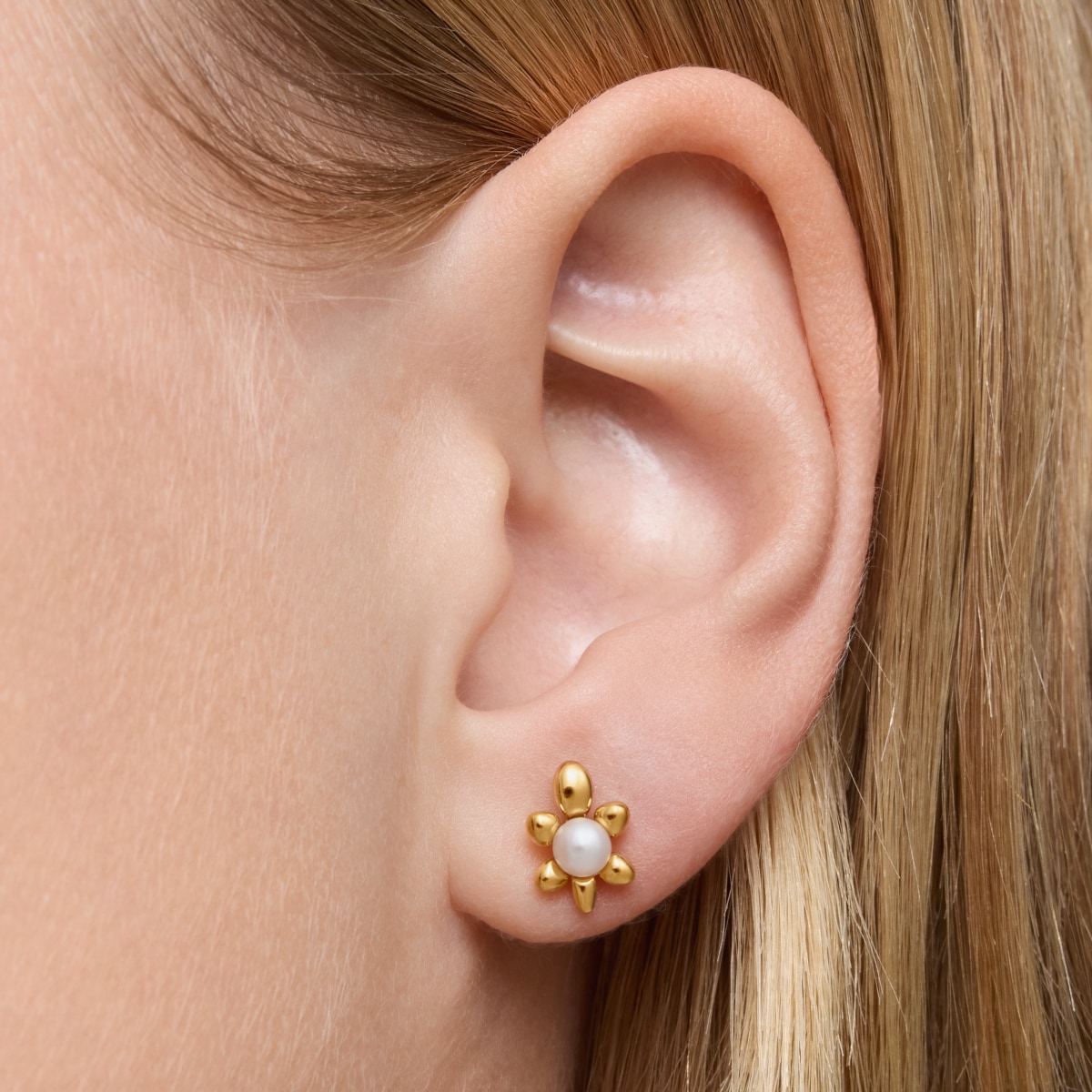 18kt gold plating over silver set of Earrings with tortoise motif and cultured pearls Virtual Garden