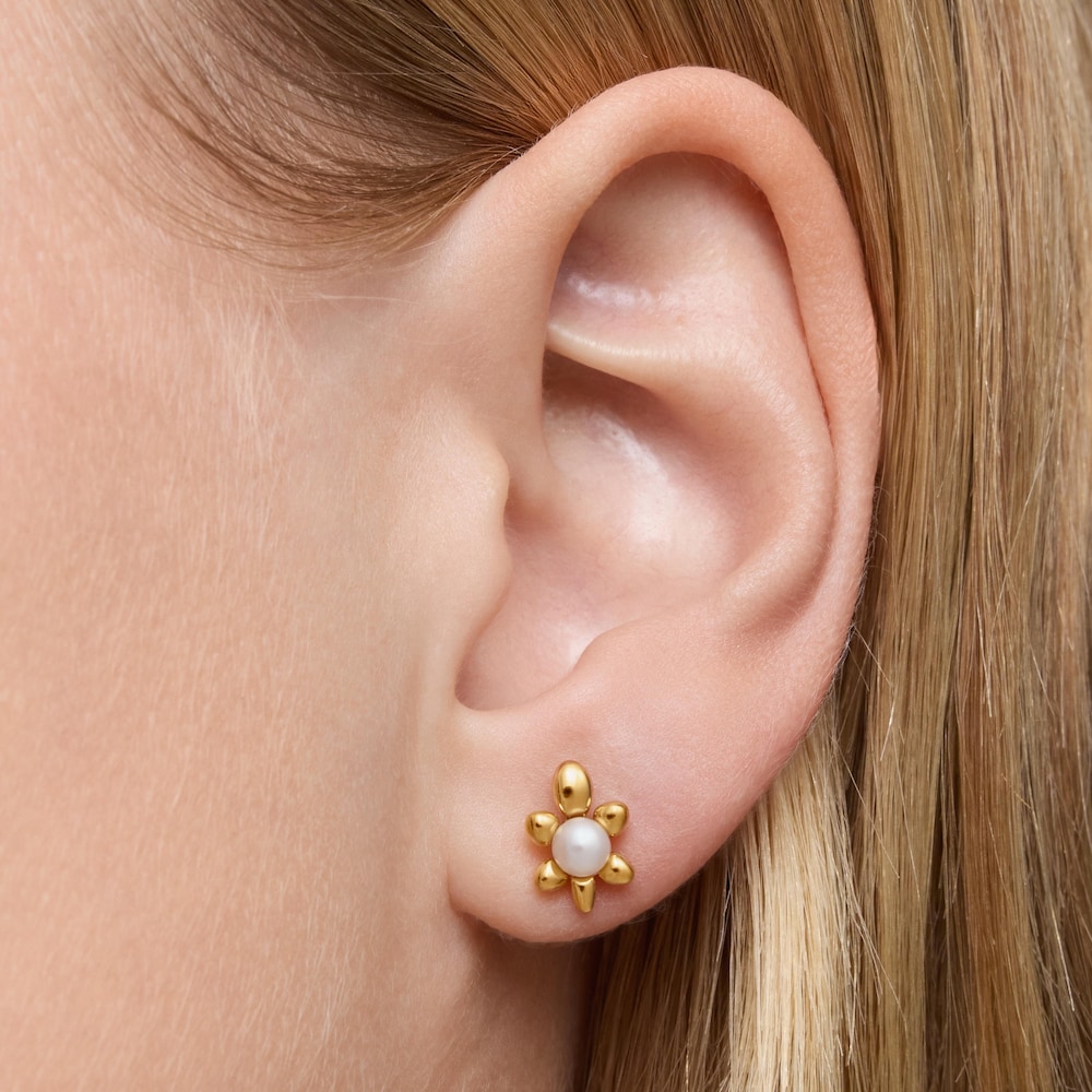 Pack de pendientes con baño de oro 18 kt sobre plata motivo tortuga y perlas cultivadas Virtual Garden image number 7