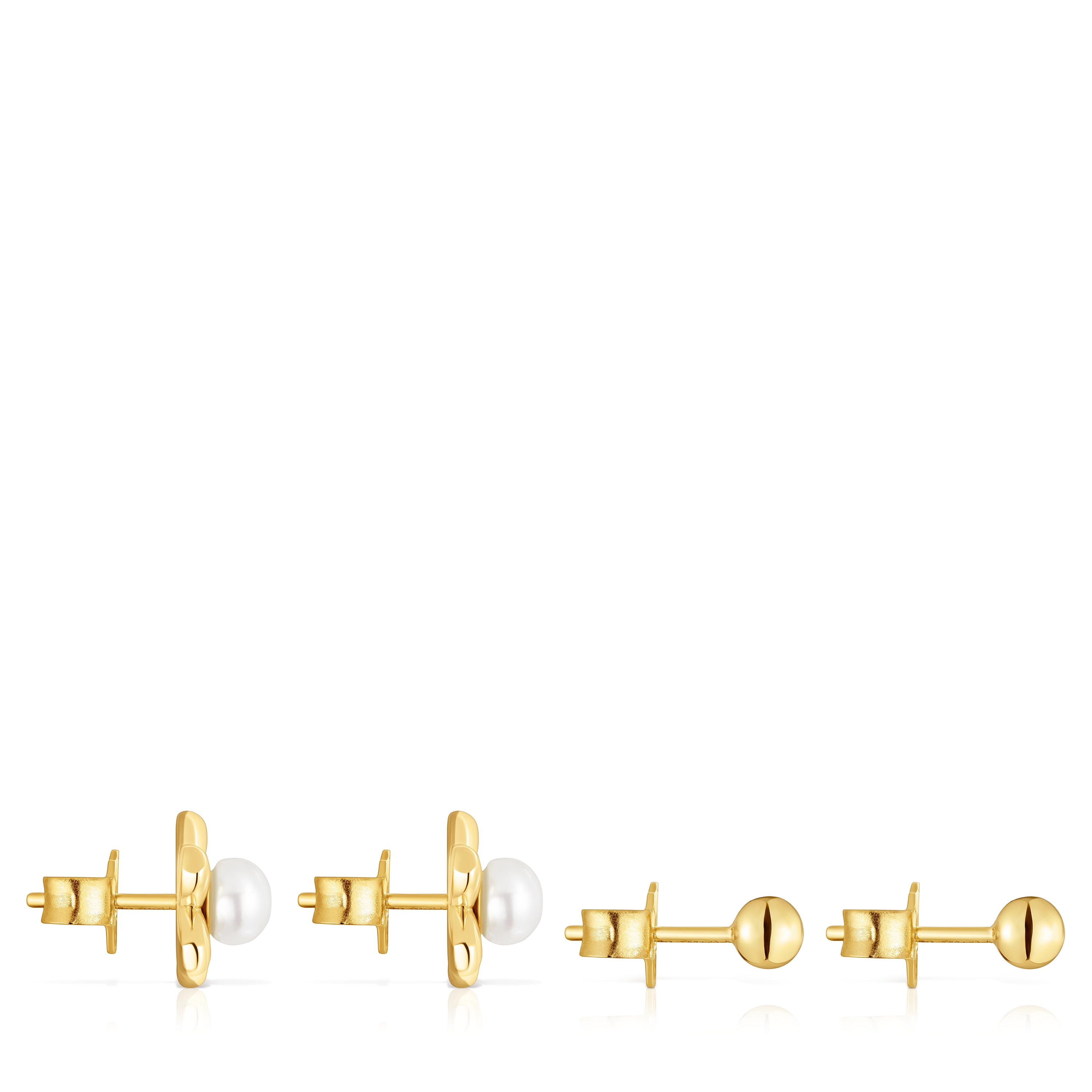 18kt gold plating over silver set of Earrings with flower motif and cultured pearls Virtual Garden