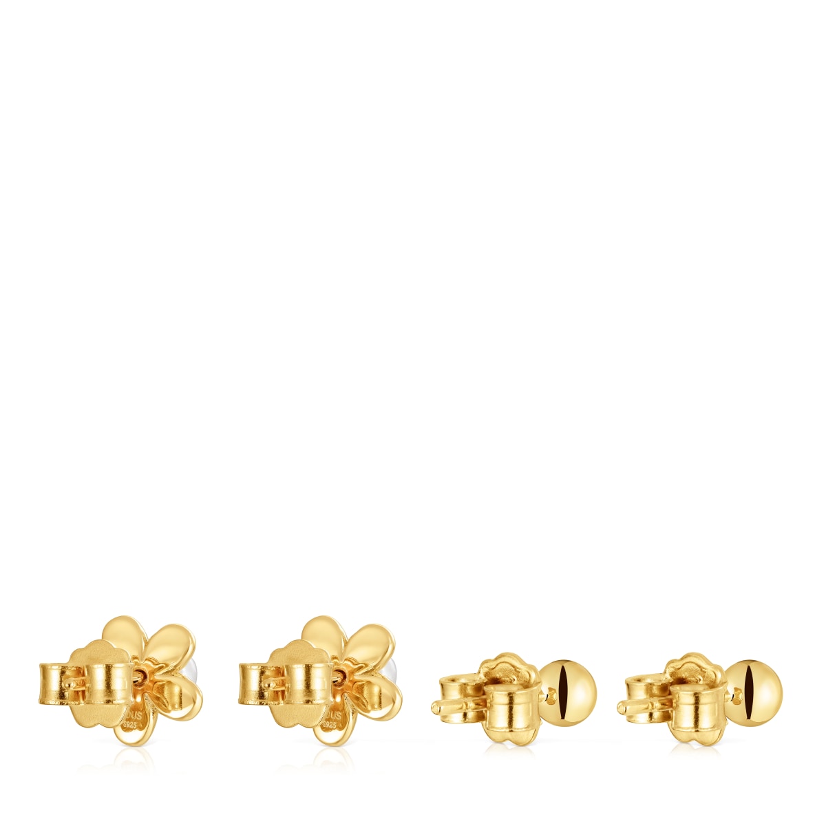 18kt gold plating over silver set of Earrings with flower motif and cultured pearls Virtual Garden