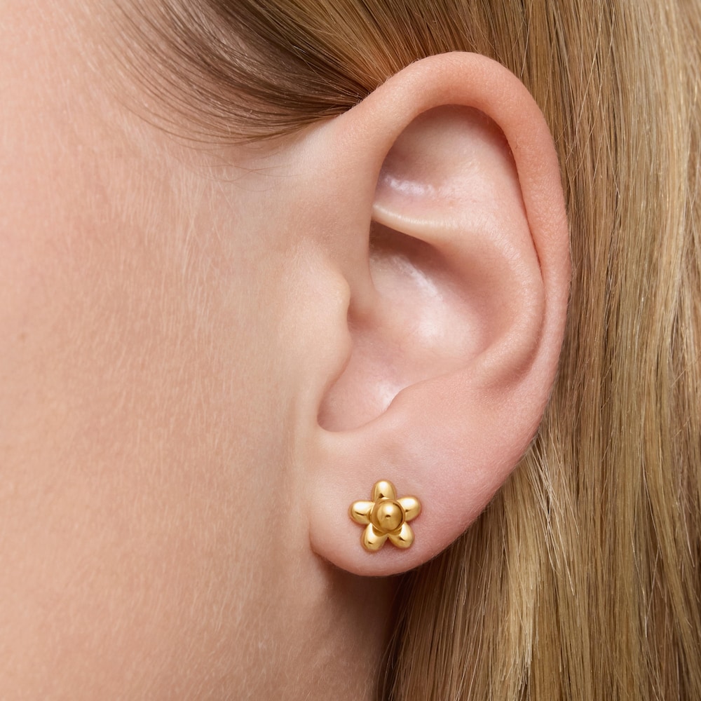 18kt gold plating over silver set of Earrings with flower motif and cultured pearls Virtual Garden