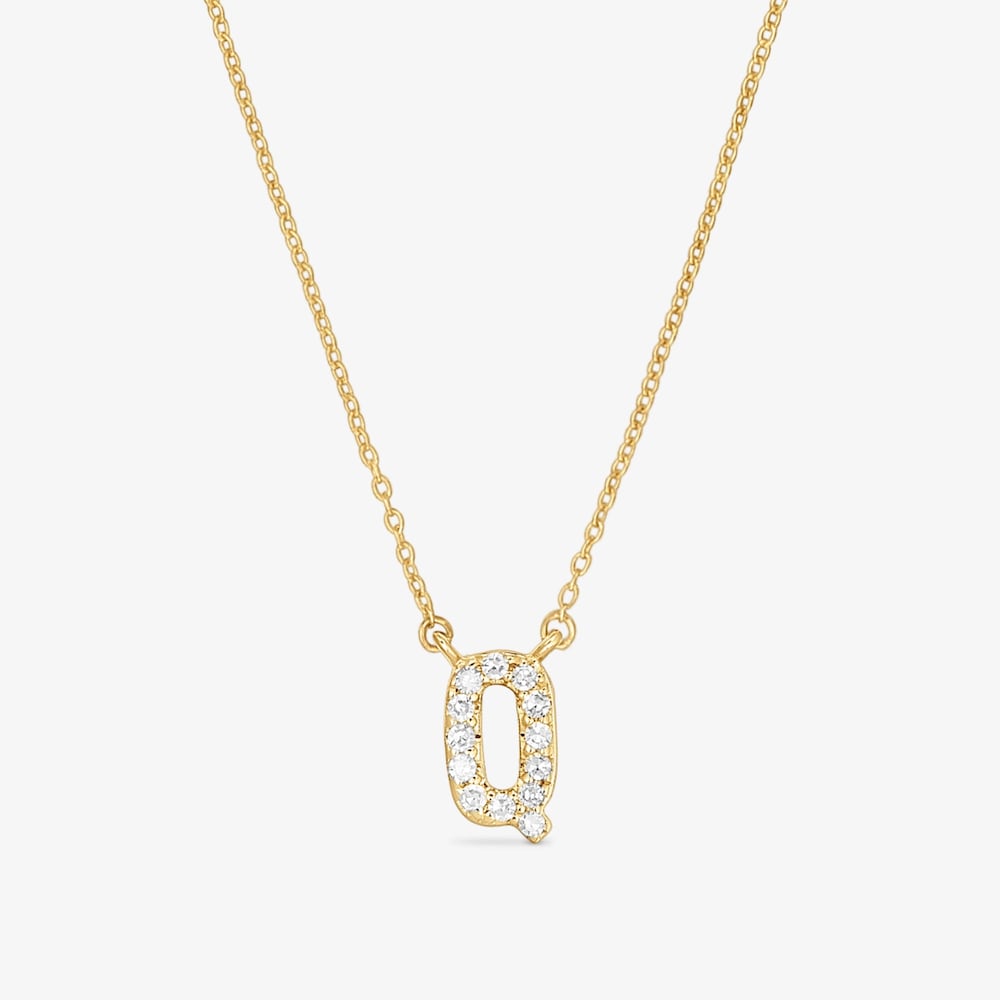 Kr&aacute;tky zlat&yacute; N&aacute;hrdeln&iacute;k s&nbsp;p&iacute;smenom Q s&nbsp;0,05&nbsp;kt diamantmi Alphabet