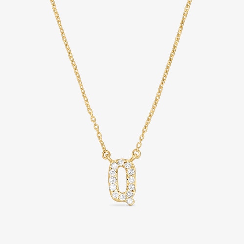 Kr&aacute;tk&yacute; zlat&yacute; N&aacute;hrdeln&iacute;k Alphabet s&nbsp;p&iacute;smenem Q a diamanty o&nbsp;hmotnosti 0,05&nbsp;kar&aacute;tu