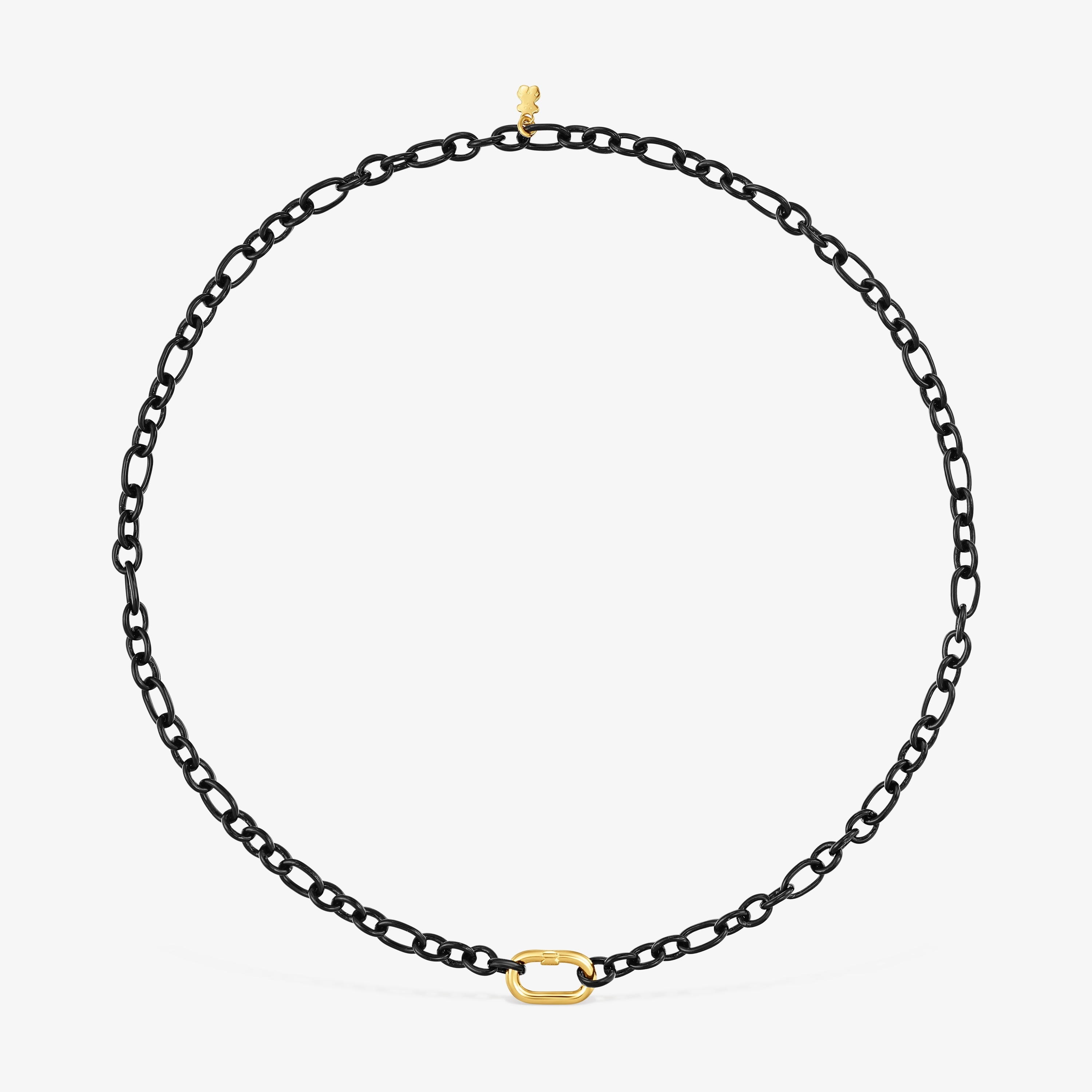 Short dark silver Necklace with 18kt gold plating over silver ring Hold Oval