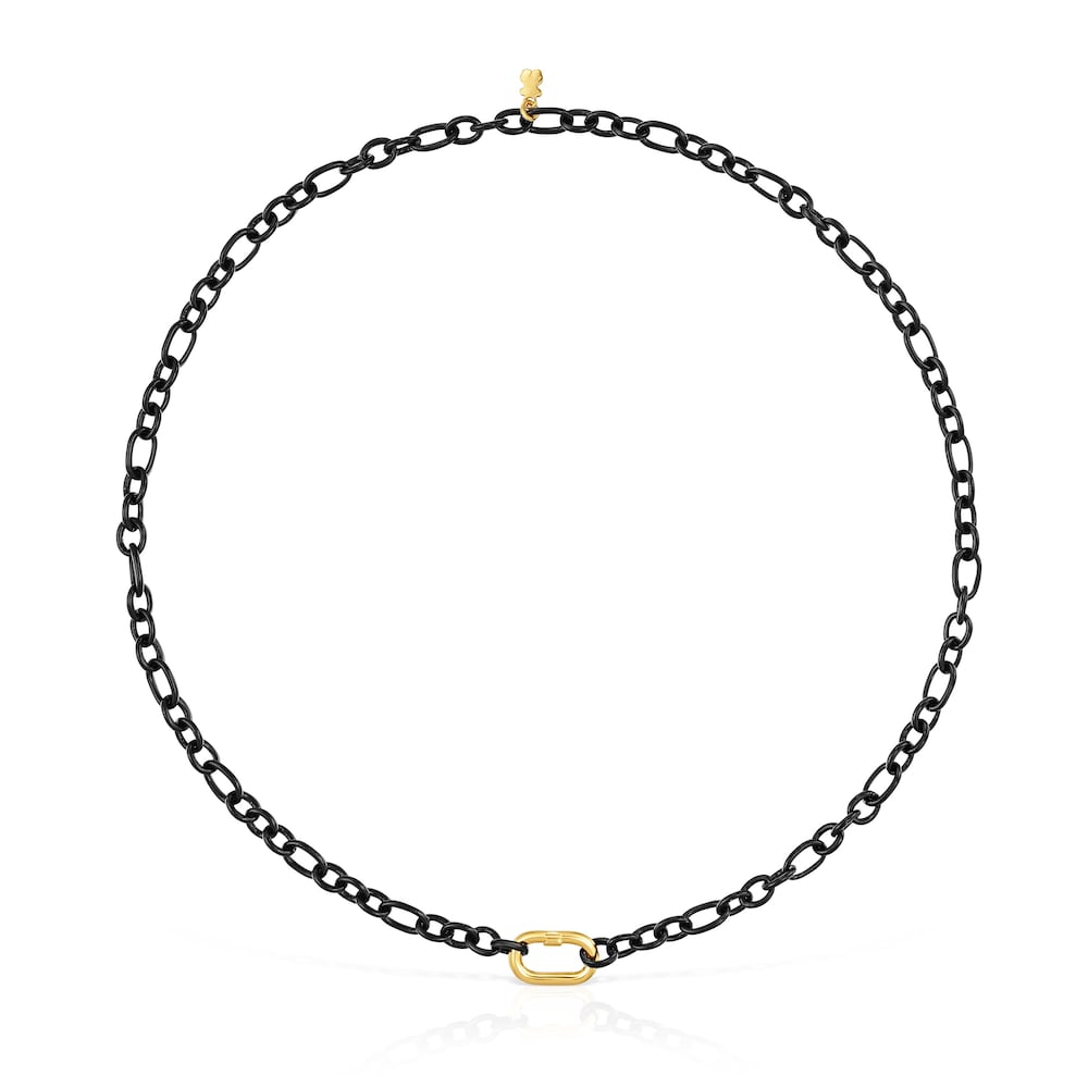 Short dark silver Necklace with 18kt gold plating over silver ring Hold Oval