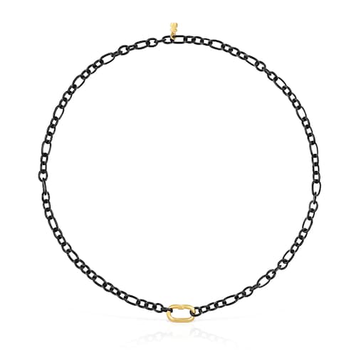 Collar corto de plata dark silver y anilla con baño de oro 18 kt sobre plata Hold Oval