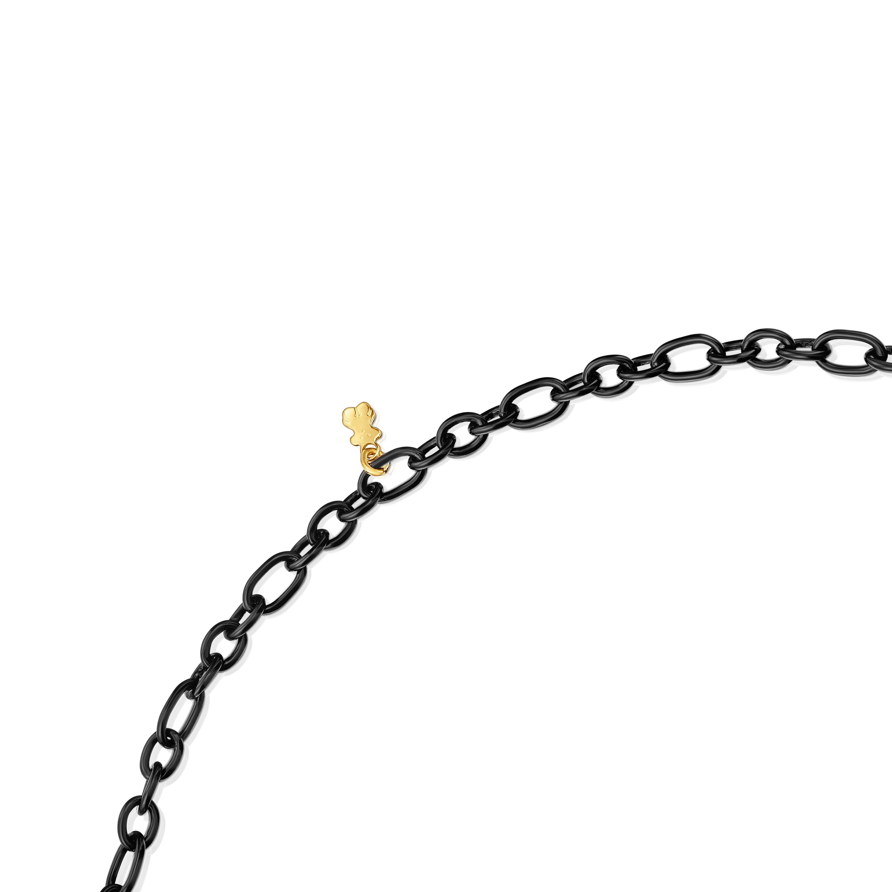 Short dark silver Necklace with 18kt gold plating over silver ring Hold Oval