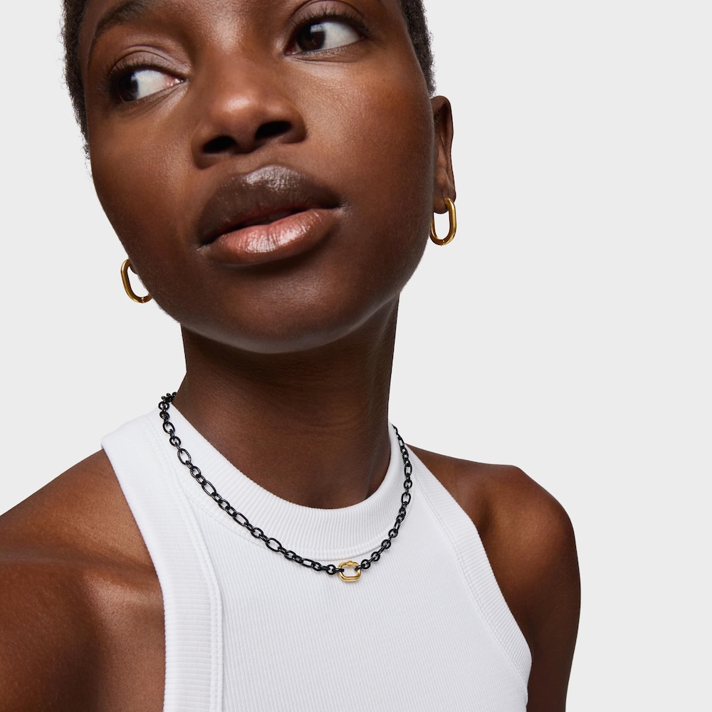 Short dark silver Necklace with 18kt gold plating over silver ring Hold Oval image number 3