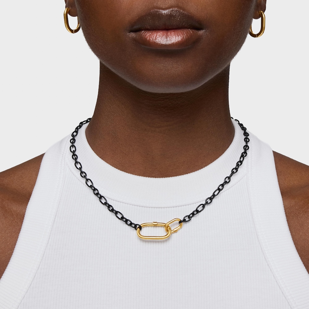 Short dark silver Necklace with 18kt gold plating over silver ring Hold Oval image number 5