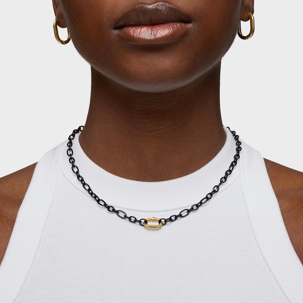 Collier en argent dark silver et anneau en argent plaqu&eacute; or 18&nbsp;ct court Hold Oval