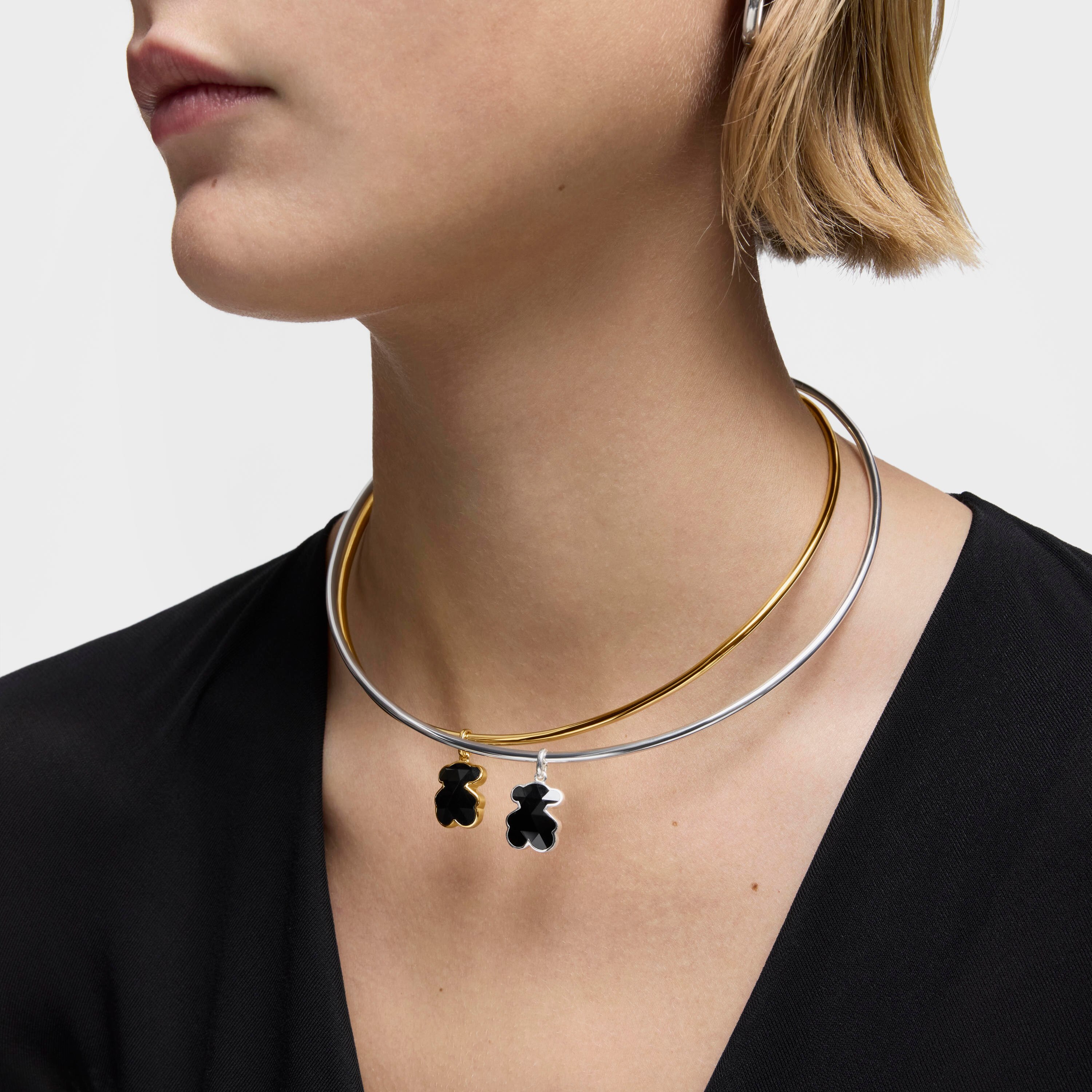 Small silver Pendant with onyx bear charm TOUS Icon Color