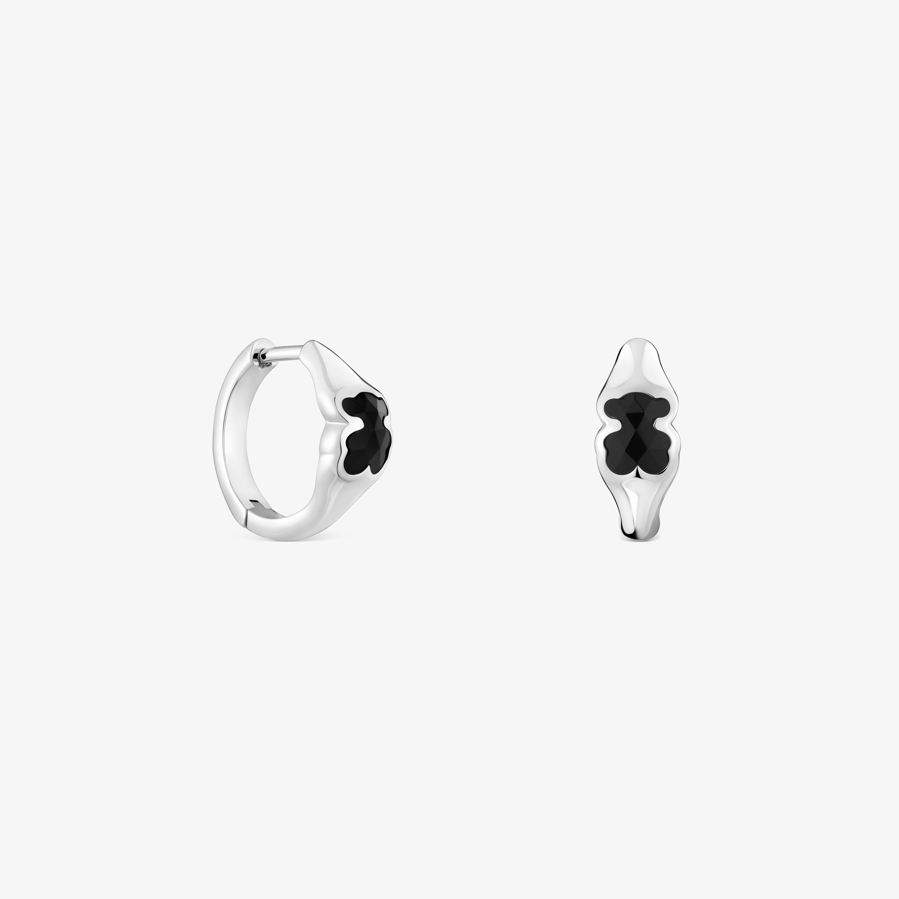 mm silver Hoop earrings with onyx bear motif TOUS Icon Color
