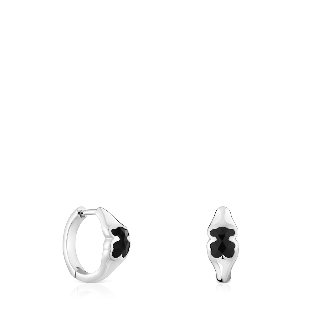 10 mm silver Hoop earrings with onyx bear motif TOUS Icon Color 10 mm silver Hoop earrings with onyx bear motif TOUS Icon Color