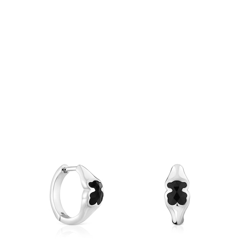 10 mm silver Hoop earrings with onyx bear motif TOUS Icon Color