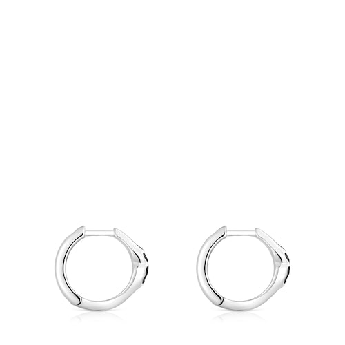 10 mm silver Hoop earrings with onyx bear motif TOUS Icon Color