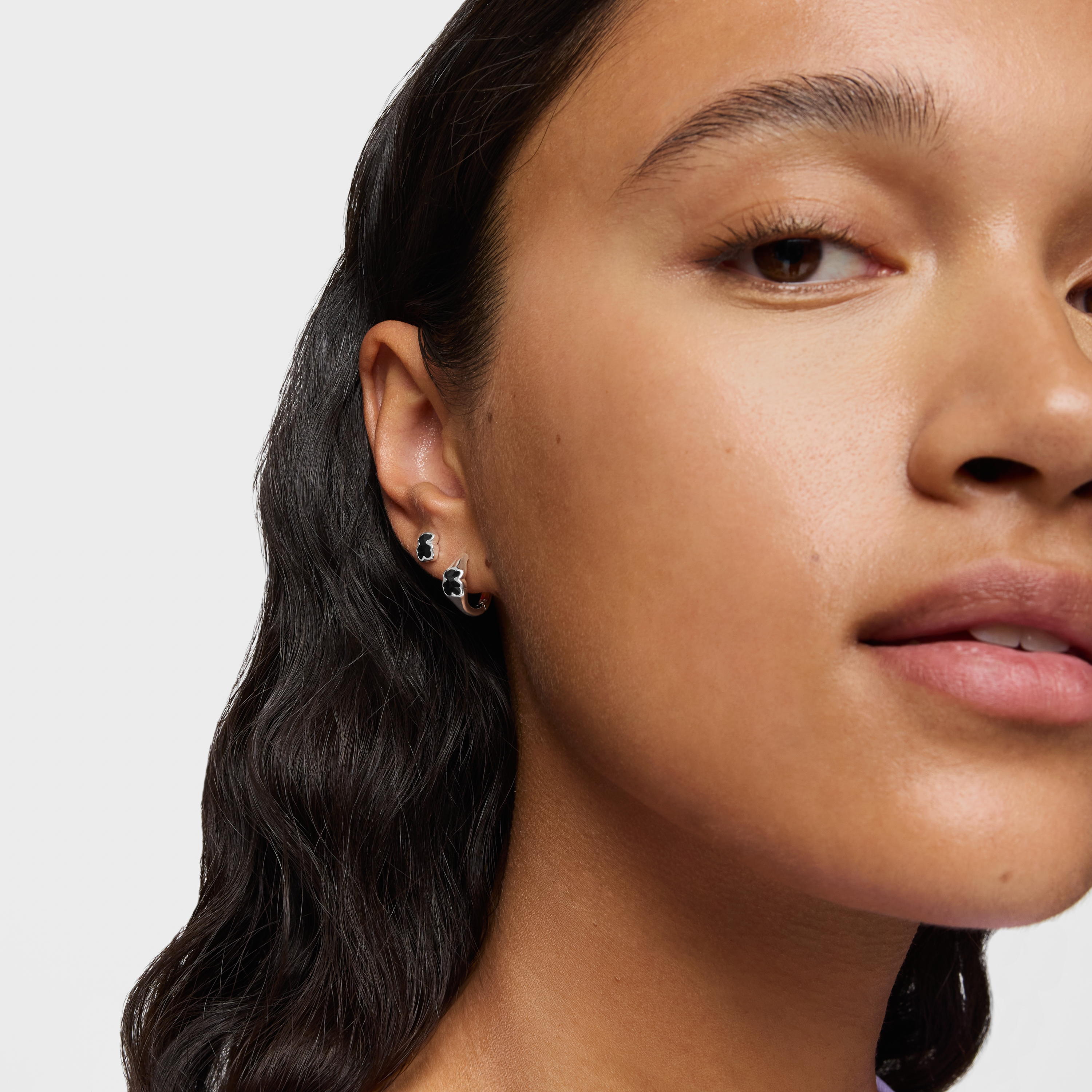 mm silver Hoop earrings with onyx bear motif TOUS Icon Color