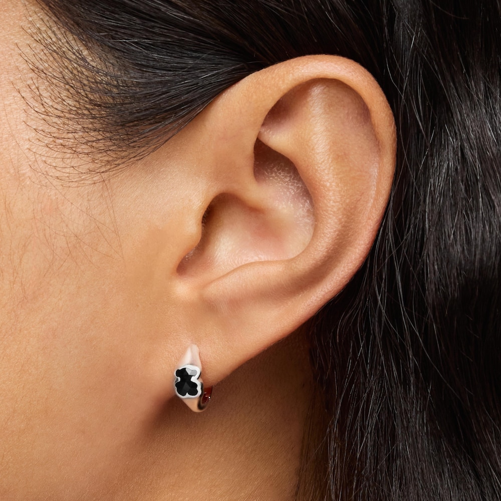 10 mm silver Hoop earrings with onyx bear motif TOUS Icon Color 10 mm silver Hoop earrings with onyx bear motif TOUS Icon Color